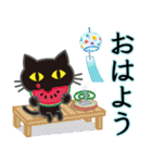 【涼感】黒ねこ×夏の気づかい（個別スタンプ：1）